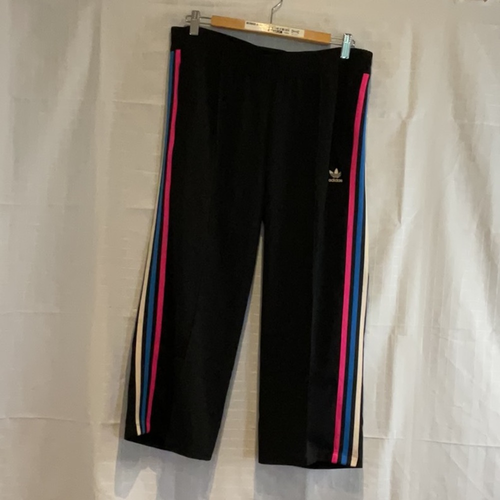 Adidas Black and Pink Sweatpants with Retro Stripes